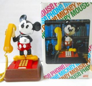 Vintage Walt Disney Mickey Mouse Atc Telephone Push Button 15 " W Box