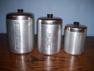 Set Of 3 Vintage Spun Aluminum Canisters Italy.  Look