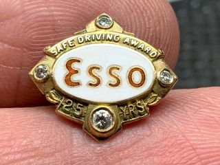 Esso Petroleum 10k Gold Vintage Rare 4 Diamond 25yrservice Award Pin.