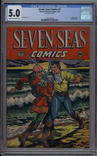 Seven Seas Comics 2 Cgc 5.  0 Vg/fn Matt Baker Art 1946 Hanging Panels Htf