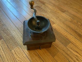Early Primitive Coffee Mill Grinder J.  Fisher Warr Dated 1850 Antique Wood