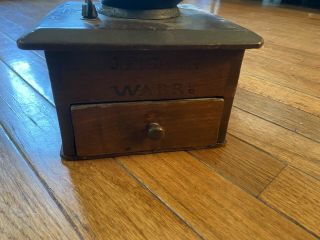 EARLY PRIMITIVE COFFEE MILL GRINDER J.  FISHER WARR DATED 1850 Antique Wood 3