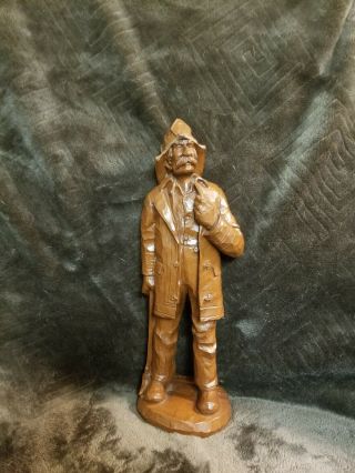 Handcrafted Wooden Fireman Statue.  Red Mill Manufacturing.  Made In Usa.
