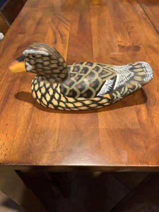 Small Vintage Hand Painted Carved Wood Duck Decoy Figurine