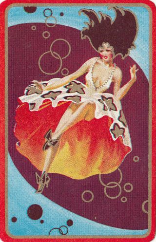 1 Swap Playing Card Stunning Art Deco Lady Orange Dress & Bubbles