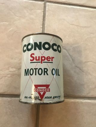 Vintage Conoco Motor Oil Metal Quart Can Full Nos Continental Oil Ponca Ok