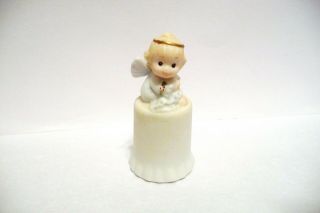 Thimble Bisque Morehead 1985 Adorable Holly Babies Christmas Angel