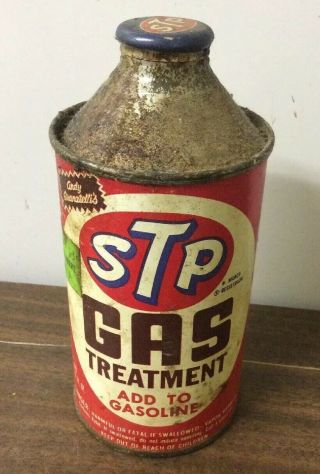 Vtg 1970s Stp Gas Treatment Add To Gasoline Tin Cone Can