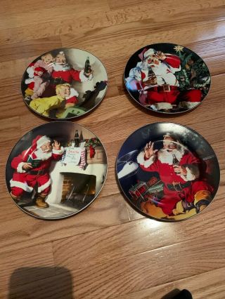 " 4 " Vintage Coca Cola Stoneware Santa Claus Christmas Plates 8 " Rare By Sakura