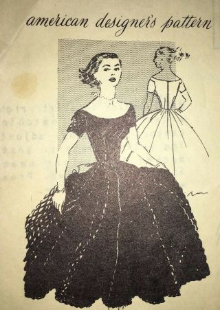 Vtg 1950s Dress Anne Fogarty American Designer Patterns Evening Dress 1096 12