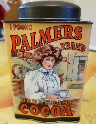 Vintage Palmers Brand Breakfast Cocoa 1 Pound Tin Metal Can