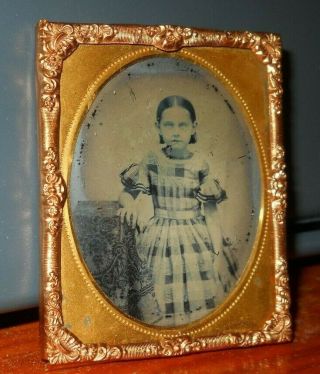 1/9th Size Ruby Ambrotype Of A Young Girl Without A Case