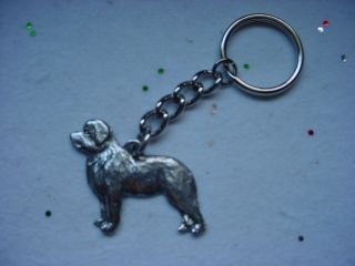 Newfoundland Fine Pewter Silver Dog Keychain / Christmas Ornament Key Ring Puppy