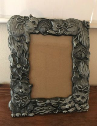 Cat / Kitten Yarn Ribbons Pewter Picture Photo Frame