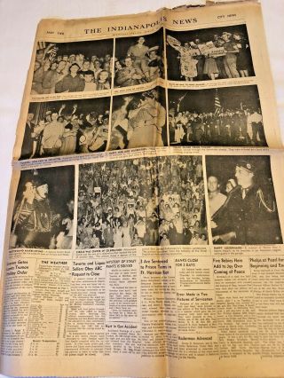 Vintage Wwii Indianapolis News Newspaper,  August 15,  1945,  Surrender,  Section 2