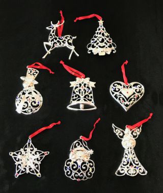 Lenox Sparkle And Scroll Multi - Crystal Christmas Ornaments Set Of 8 Silver - Plate