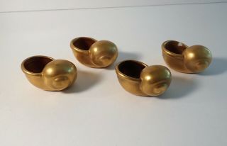 Set Of 4 Vintage Gold French Porcelain Shell Open Salt Dip Cellar Made In France