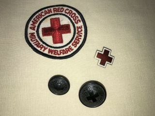 Vintage American Red Cross Pin & Buttons & Wwii Patch Military Welfare Service
