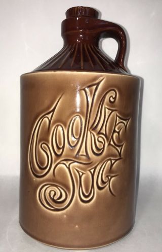 Vintage Mccoy Cookie Jug Brown Moonshine Jar Rustic Country Kitchen Decoration