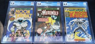 Werewolf By Night 33 Cgc 5.  0/marvel Spotlight 28 Cgc 6.  5/moon Knight 1 Cgc 7.  5