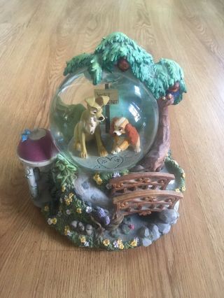 Disney Lady And The Tramp " Wet Cement " Musical Snowglobe Music Box,  Light Up