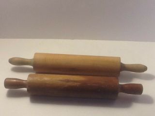 2 - Vintage Wooden Rolling Pins One With Green Handles