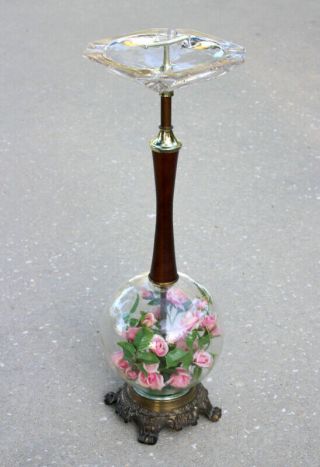 Vintage Mid - Century Floor Stand Ashtray Glass Globe Smoke Stand