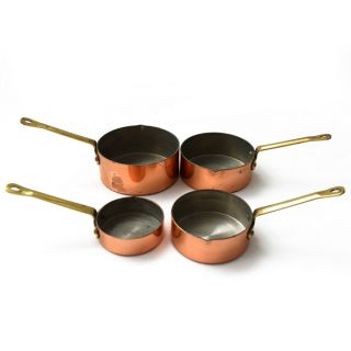 Vtg.  Copper Clad Heavy Kitchen Measuring Cups With Riveted Brass Handles Set Of