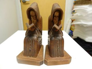 Vintage Carved Wood Monk Bookends Reading Bible Mexico