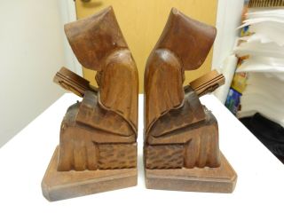 Vintage Carved Wood Monk Bookends Reading Bible Mexico 2