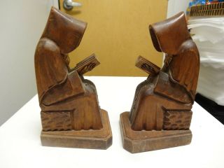 Vintage Carved Wood Monk Bookends Reading Bible Mexico 3