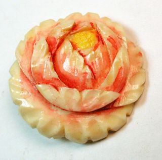 Hand Carved Button Realistic Flower Design - About 15/16 Inch