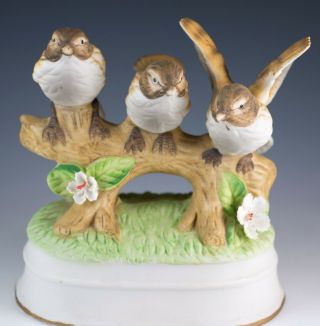 Vintage Porcelain Bisque Sparrow Bird Figurine Music Box