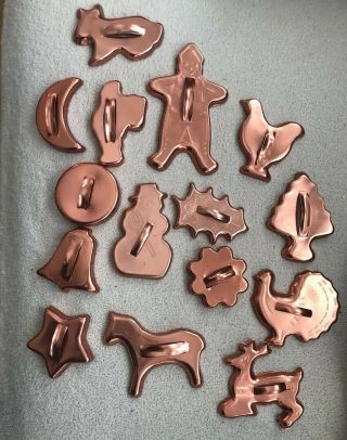 15 Vintage Cookie Cutters,  Copper - Colored Aluminum