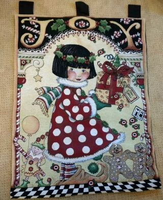 Mary Engelbreit Joy Angel Christmas Tapestry Wall Hanging 34 X 26 Usa Cute