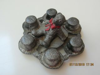 Metal 6 Thimble Display Teddy Bear With Red Bow