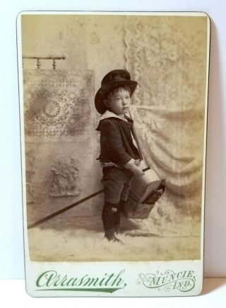 Little Boy,  Riding Stick,  Fruit Baskets,  Muncie,  Indiana; Cabinet Card Photo