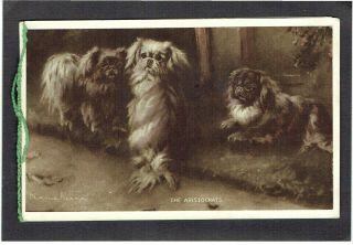 Minnie Keene Artist Signed Vintage Christmas Card Dogs King Charles Spaniel ?
