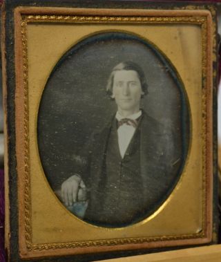 Sixth Plate Daguerreotype Of A Young Man,  Full Case Hand - Tinted Details