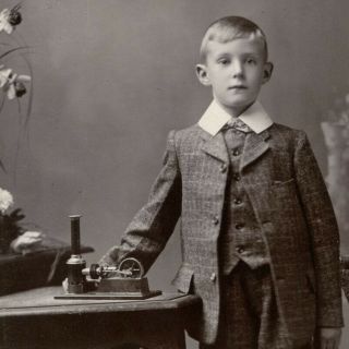 1880s Little Boy Miniature Steam Engine Cabinet Card Barry Dock Glamorgan Wales