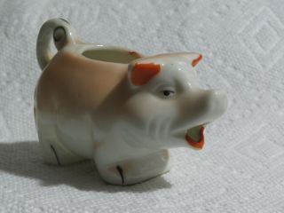Vintage Miniature Pink & Orange Piggy Porcelain Ceramic Creamer,  Pitcher (japan)