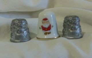 3 Christmas/winter Sewing Thimbles,  Pewter & Porcelain,  Snowmen & Santa