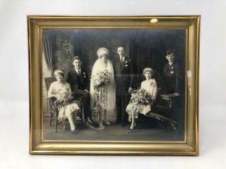 Antique Vintage Framed Wedding Party Picture Photo 10.  5 X 8.  75