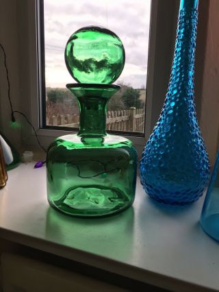 Vintage Dumpy Green Mcm Italian Empoli Glass Genie Bottle Decanter 1960’s