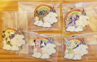 5 Disney Pin Dreams Come True Rainbow - Figment Mickey Minnie Stitch Tinker Bell