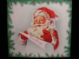 Vintage " Santa Checking His List " Christmas Greeting Card