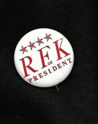 Robert F.  Bobby Kennedy 1968 Presidential Hopeful Campaign Button Rfk In Red