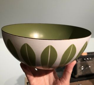 Mcm Cathrineholm Norway Lotus Bowl Green White Leaves 7.  75” Enamelware Vintage