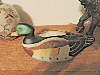 Hand Painted Large Ceramic Mallard Duck Figurine 12 Inches Long