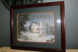 Home Interiors Home & Garden Party Winter Snow Country Church Deer Tree Picture